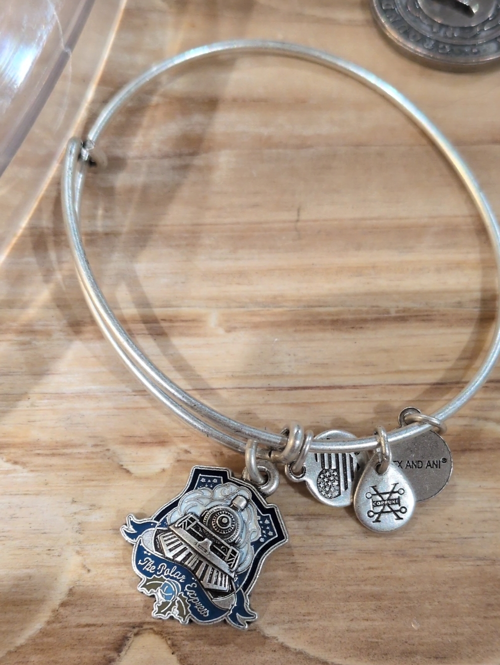 Alex and Ani Silver Bangle Polar Express  Train Charm
